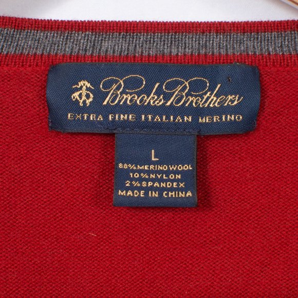 Brooks Brothers Men's V-neck Sweater L Red Merino Wool Nylon Spandex - Picture 4 of 6